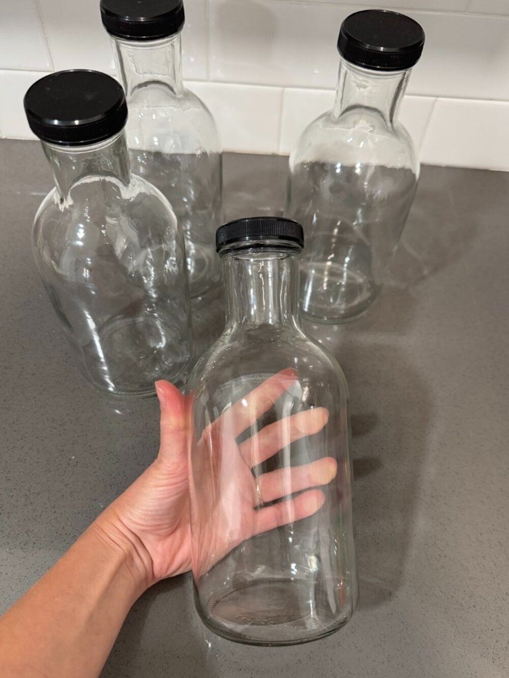 FOUR 32 ounce Glass Beverage Bottles | Milk, Juice, Kombucha, Coffee Bottle